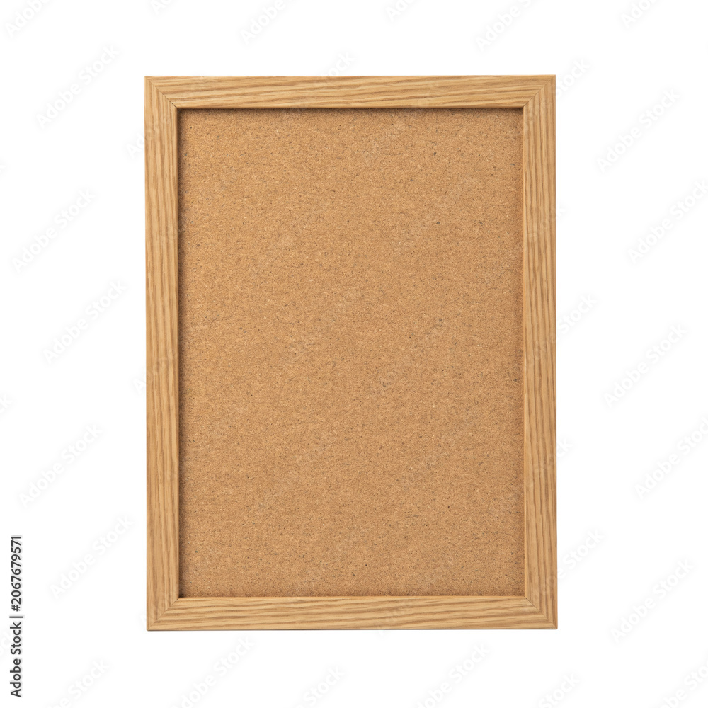 Fototapeta premium A square corkboard with a light colored wooden frame on transparent background