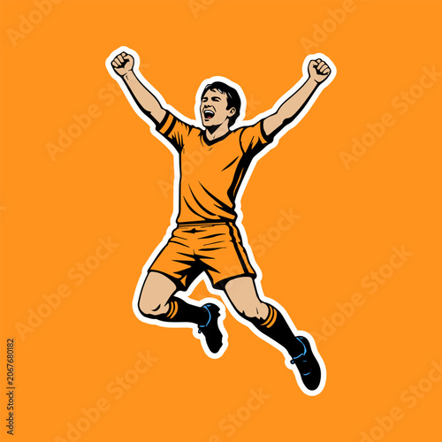 Soccer Player Celebrating Victory Jump Vector Illustration