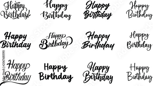 Happy birthday typography lettering vector design set bundle with cursive text