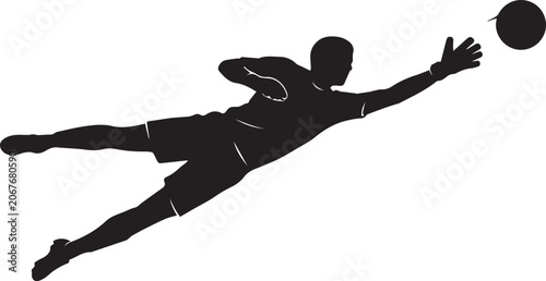 Soccer goalkeeper diving to make a save silhouette vector illustration