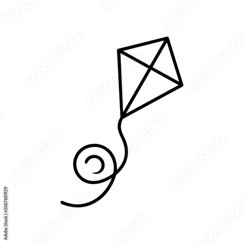 Black line art kite flying high.
