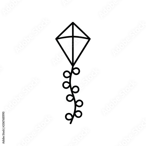 Black line art kite flying high.