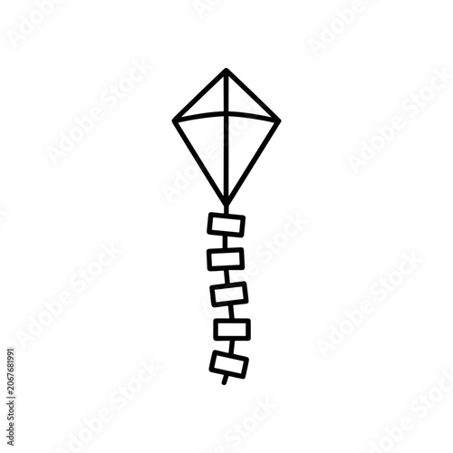Black line art kite icon symbol.
