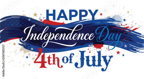 Fourth of July vector banner for patriotic celebration with red blue brush lettering