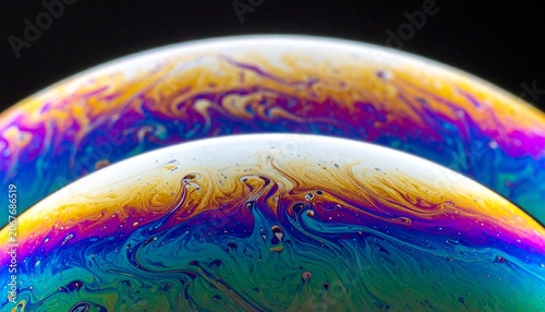 Colorful soap bubbles floating freely.
