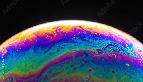 Vibrant colorful soap bubble macro.