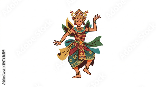 Obraz na plátně Traditional Balinese Dancer in Elaborate Costume and Headdress.