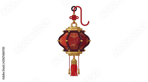 Canvastavla Traditional Chinese Red Lantern with Ornate Details.