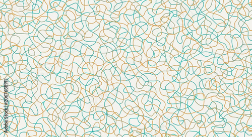 Abstract Hand Drawn Tangled Line Art Pattern Background with Teal and Orange Scribbles