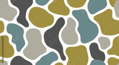 Abstract Organic Seamless Pattern with Earthy Pebble Shapes on White Background