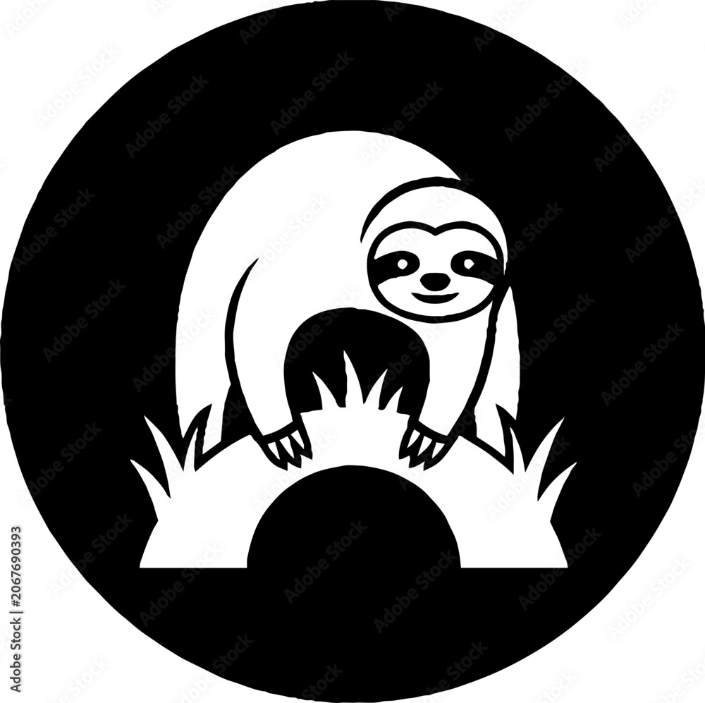 Obraz premium Cute Sloth Hanging On Tree Branch Illustration.