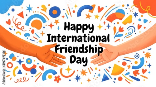 Celebrating international friendship day diverse hands united in colorful joyful graphic design for social media