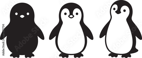 Canvastavla Three cute cartoon penguins standing upright