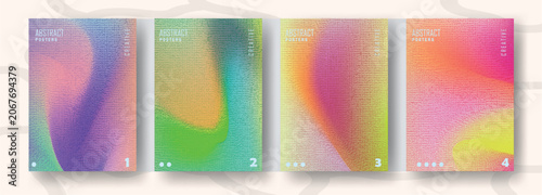 Abstract vibrant pastel aura gradient posters set with horizontal scratch lines texture and fluid colorful blend background vector illustration