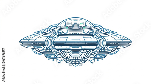 Obraz na plátně Detailed illustration of a futuristic flying saucer spacecraft.