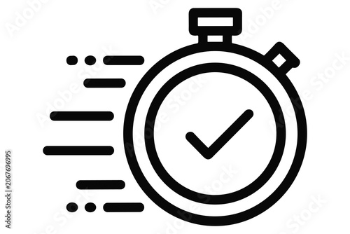 Fast stopwatch icon with check mark representing quick completion and efficient time management