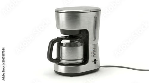Sleek contemporary coffee maker appliance isolated on a pure white studio background highlighting its modern design for home or office use