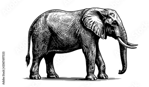 Quadro su tela Hand Drawn Elephant Standing Side View Sketch Vector Illustration Wildlife Anima