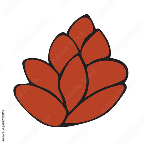 Vector illustration of brown pine cone. Stylized pinecone with detailed scales and bold black outlines. Isolated on white background.