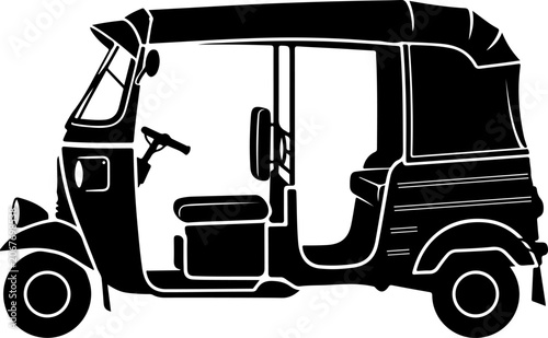 Black, vector tuk-tuk, side view, illustration, transportation icon