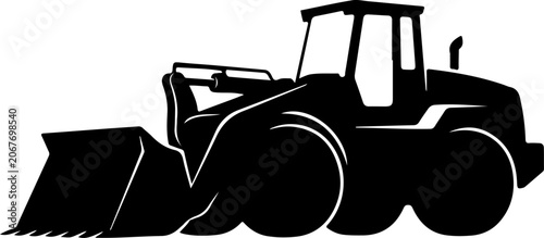 Black silhouette tractor, heavy equipment, construction vehicle, industrial icon