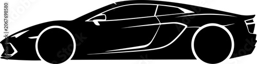 Black sports car, vector silhouette, side view, luxury vehicle, speedster