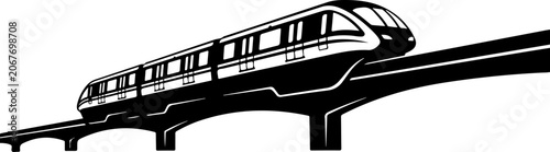 Monorail train, futuristic transportation, black and white vector, rail, urban travel