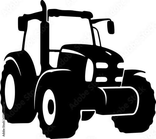 Tractor, black silhouette, farm vehicle, agricultural icon, vector illustration