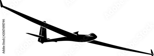 Glider, sailplane, airplane silhouette, vector aircraft, black and white