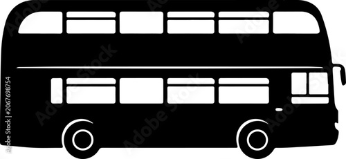 Vector illustration of a black double decker bus, bus, side view, silhouette, London icon