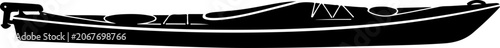 Sleek boat, modern yacht, black silhouette, vector icon, nautical symbol, transportation logo