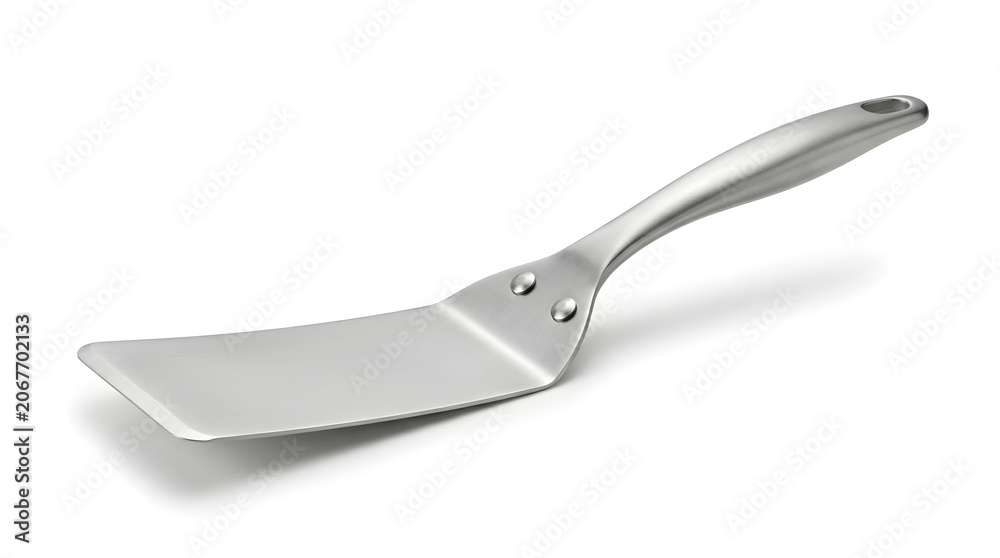 Fototapeta premium This image displays a solitary spatula an essential kitchen tool for food prepa n and serving isolated on a stark white background for a clean minimalist presentation