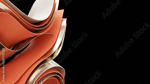 Bild auf Leinwand Abstract 3D coral porcelain and white gold architectural ribbons background