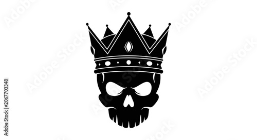 Black and white skull wearing a royal crown illustration for tattoo or logo design.