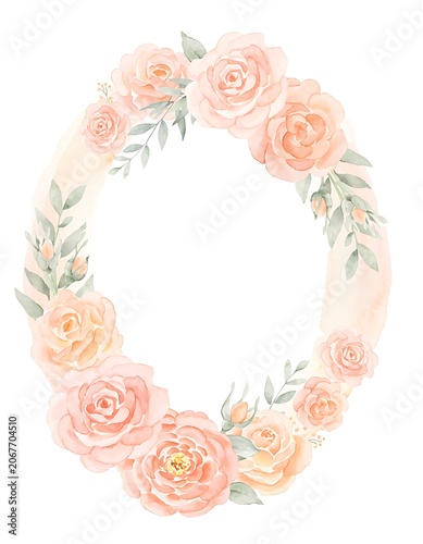 Delicate Watercolor Floral Wreath with Soft Pink Roses.