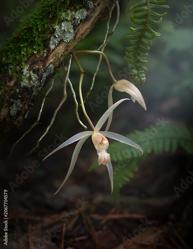 Delicate White Orchid Flower in Natural Habitat.