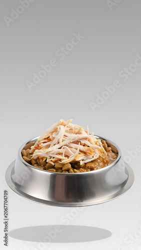 Delicious Dog Food in Metal Bowl.