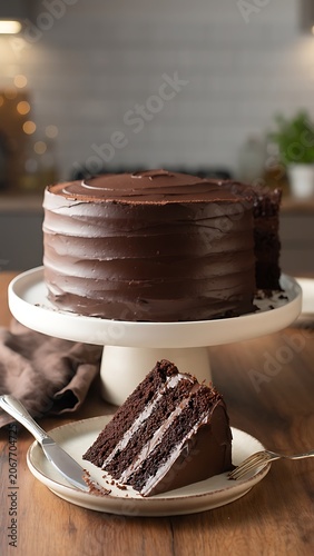 Delicious Chocolate Layer Cake on a Cake Stand.