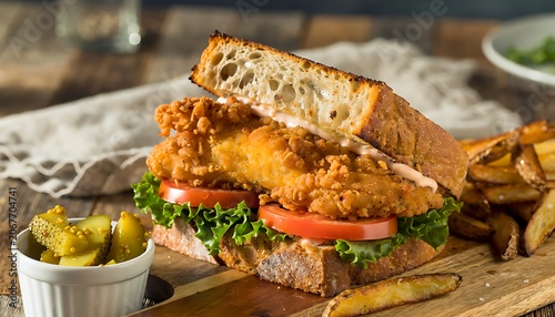 Delicious Fried Chicken Sandwich with Fries.