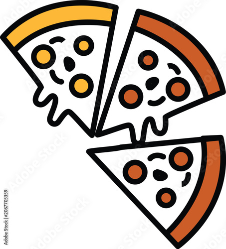 Cute flat design icon of delicious hot pizza slices