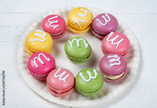 angle view colorful macaroons at horizontal composition