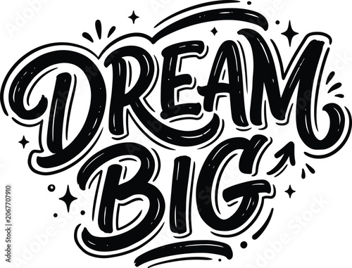 Cuadro en lienzo Dream Big hand drawn lettering, motivational quote vector illustration, inspirat