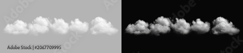 Foto Abstract realistic white clouds on gray and black background, horizontal fluffy