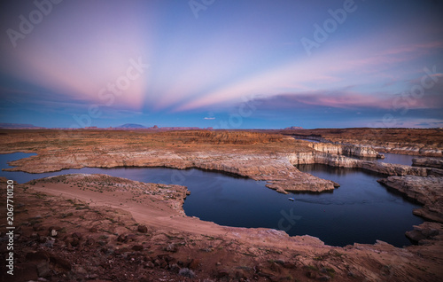 Lake Powell on Colorado river in Arizona, US at sunset