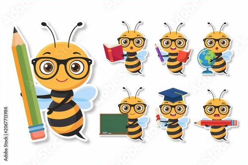 Cute bee character set for school and education