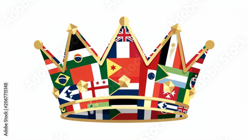 Colorful International Flags Crown Representation of Unity and Diversity.