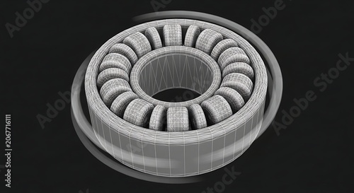 Wireframe 3D render of a ball bearing with circular motion blur