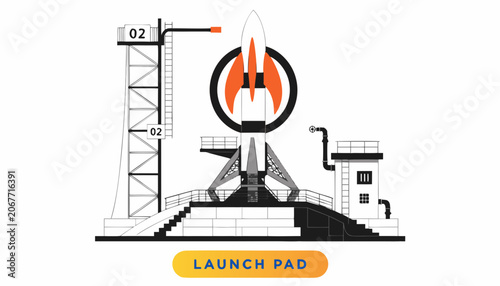 Foto Very beautiful realistic vector illustration of a LAUNCH PAD featuring aerospace