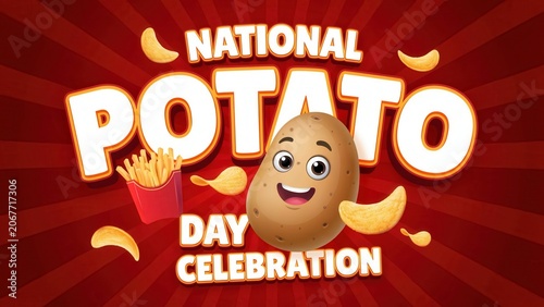 National potato day celebration poster with cute potato