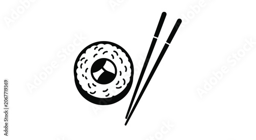 Sushi roll with chopsticks, japanese food illustration